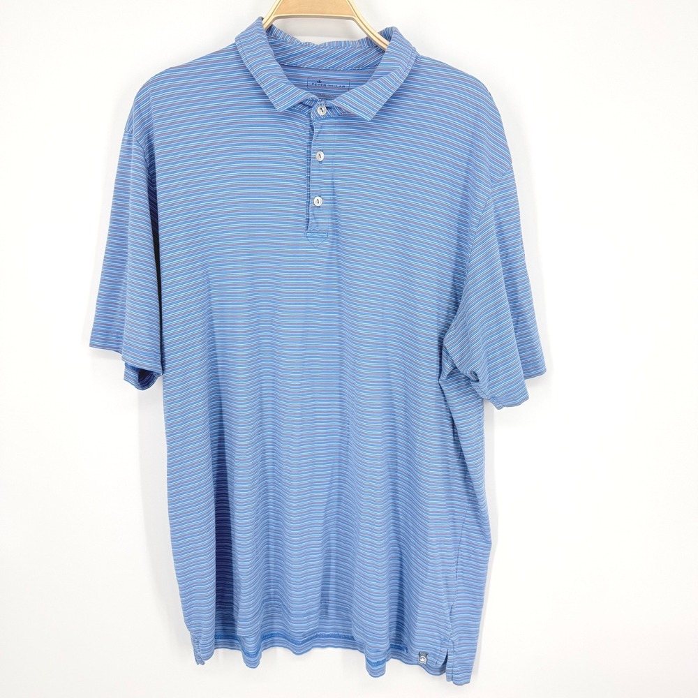 Peter Millar Polo Shirt Mens XXL Blue Striped Pima Cotton Excellent MF20K91CS